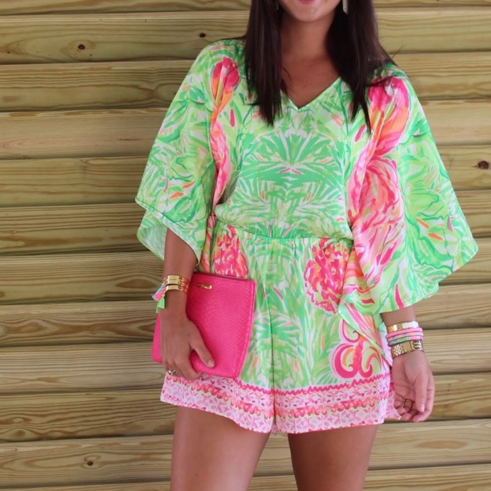 Lilly Pulitzer RARE Mai Romper Tiki Pink Flamingo